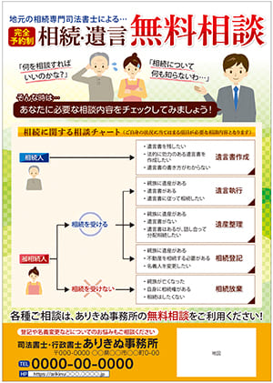 チャート表を用いた司法書士による相続・遺言の無料相談会チラシ